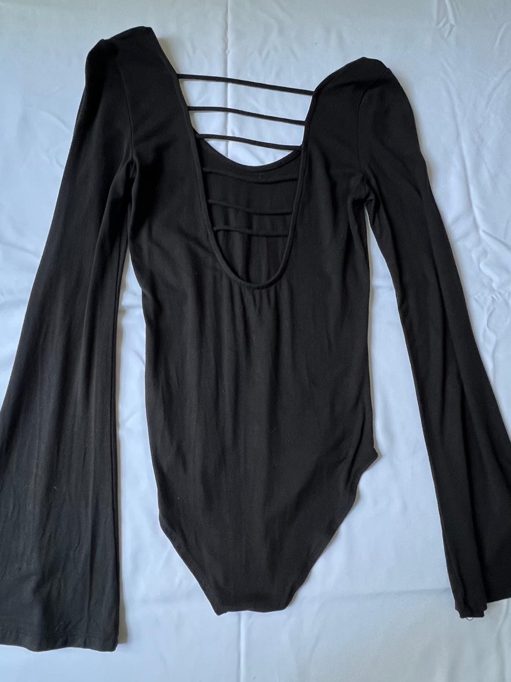 American Eagle Outfitters Black Long-Sleeve Strappy Back Bodysuit